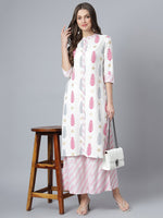 Thumbnail for Khushal K Women Cream-Coloured Printed Kurta with Palazzos - Distacart