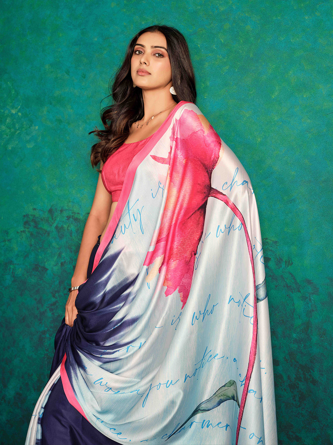 Sangria Printed Satin Saree - Distacart