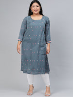 Thumbnail for Biba Women Blue & White Checked A-Line Kurta - Distacart