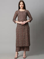 Thumbnail for Kalini Women Brown Floral Printed Kurta with Palazzos - Distacart