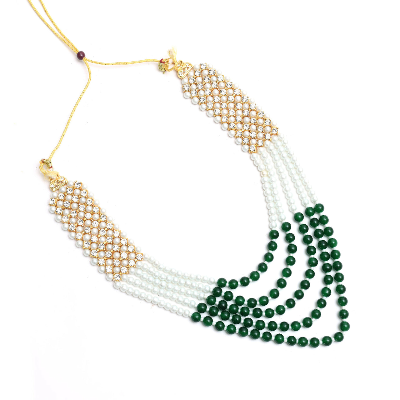 Mominos Fashion Johar Kamal Gold-Plated Rani Haar with Cream Green and Off white Pearls Jewellery Set - Distacart
