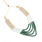 Thumbnail for Mominos Fashion Johar Kamal Gold-Plated Rani Haar with Cream Green and Off white Pearls Jewellery Set - Distacart