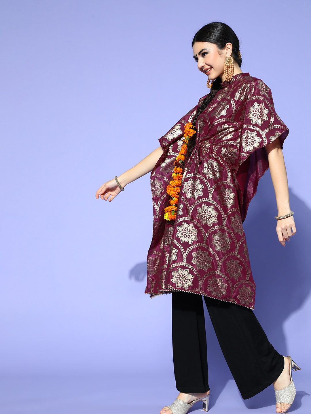 Sangria Deep Burgundy Polyester New Age Kaftan Kurta - Distacart