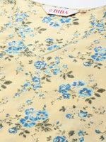 Thumbnail for Biba Women Cream-Coloured & Blue Pure Cotton Floral Print Straight Kurta - Distacart
