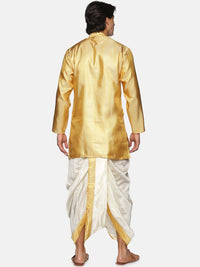 Thumbnail for Sethukrishna Men Gold-Toned & White Kurta with Dhoti Pants - Distacart