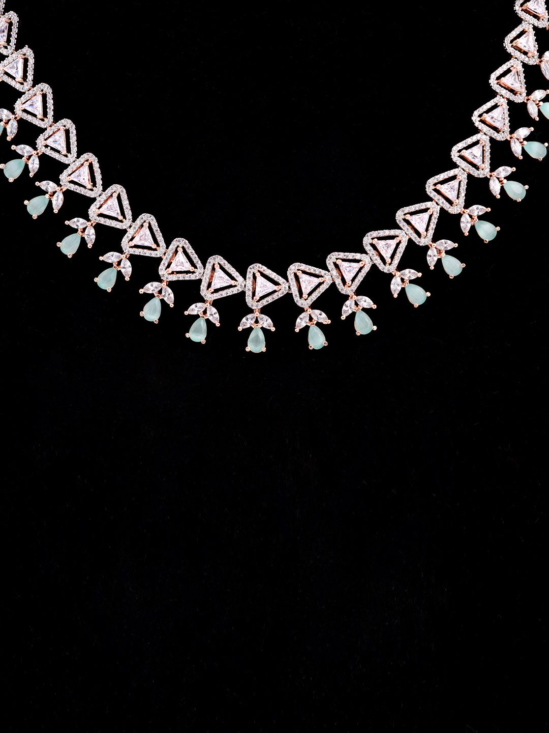Saraf RS Jewellery Rose Gold-Plated White & Sea Green AD-Studded Handcrafted Jewellery Set - Distacart