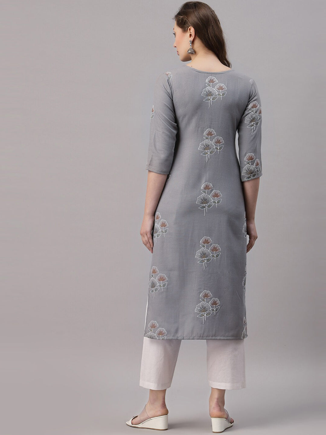 Kalini Women Grey Ethnic Motifs Printed Straight Kurta - Distacart