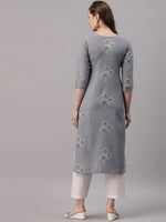 Thumbnail for Kalini Women Grey Ethnic Motifs Printed Straight Kurta - Distacart