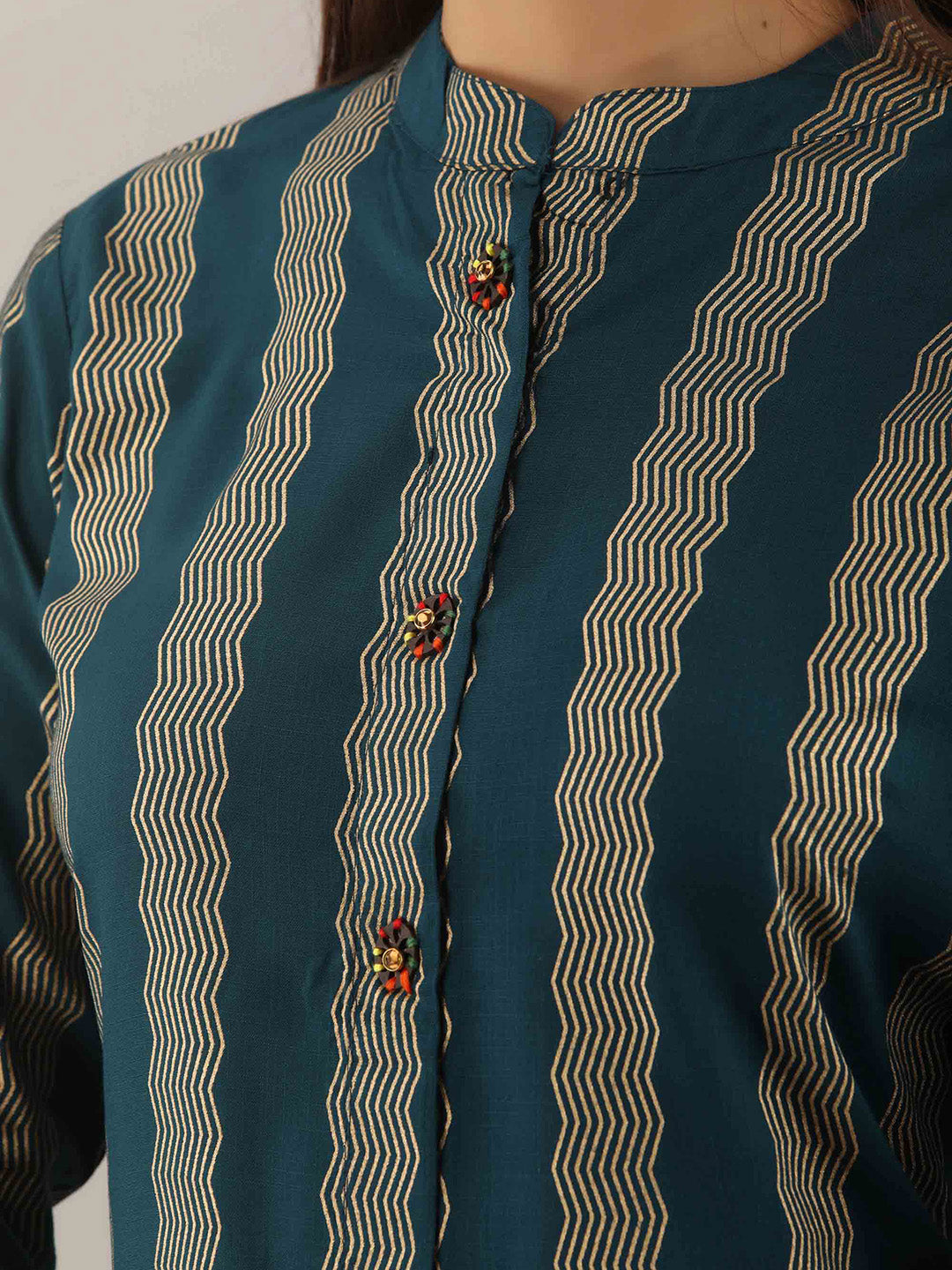 Kalini Women Teal Chevron Striped Kurta - Distacart