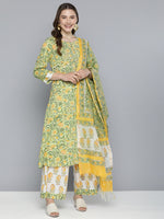 Thumbnail for HERE&NOW Floral Printed Regular Pure Cotton Kurta with Palazzos & With Dupatta - Distacart