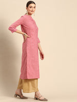 Thumbnail for Sangria Women Peach-Coloured & White Striped Mandarin Collar Kurta - Distacart