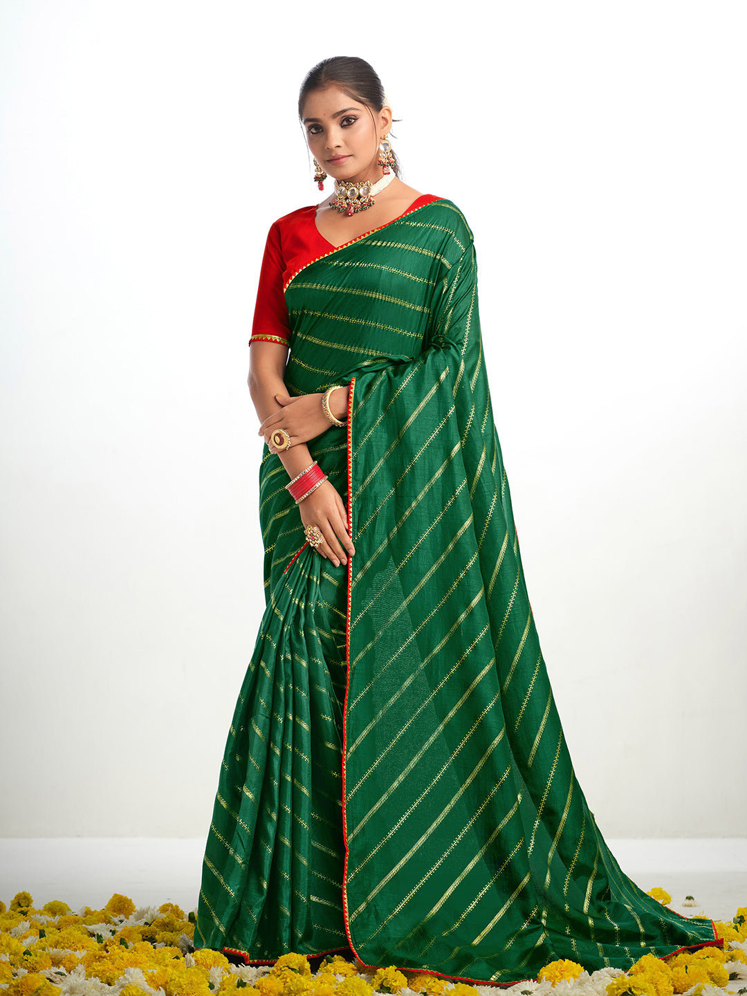 Sangria Striped Gotta Patti Saree - Distacart