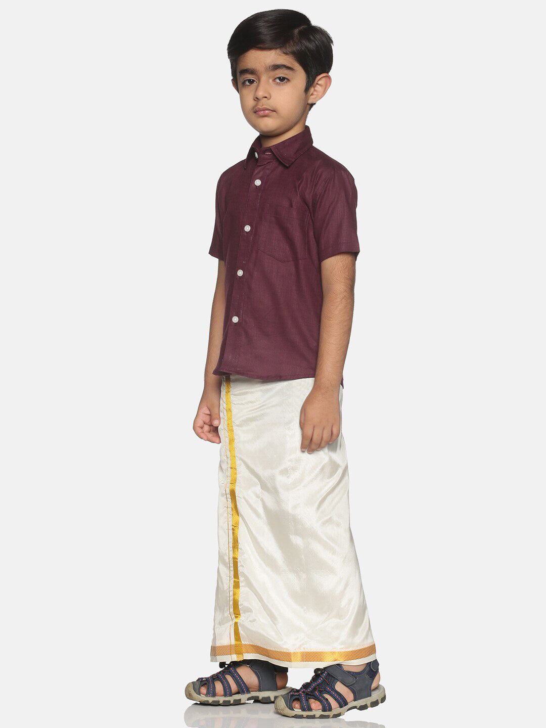 Sethukrishna Boys Maroon & White Solid Shirt with Veshti Set - Distacart