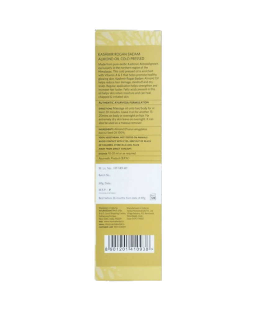 Mantra Herbal Kashmir Rogan Badam Almond Oil Cold Pressed - Distacart