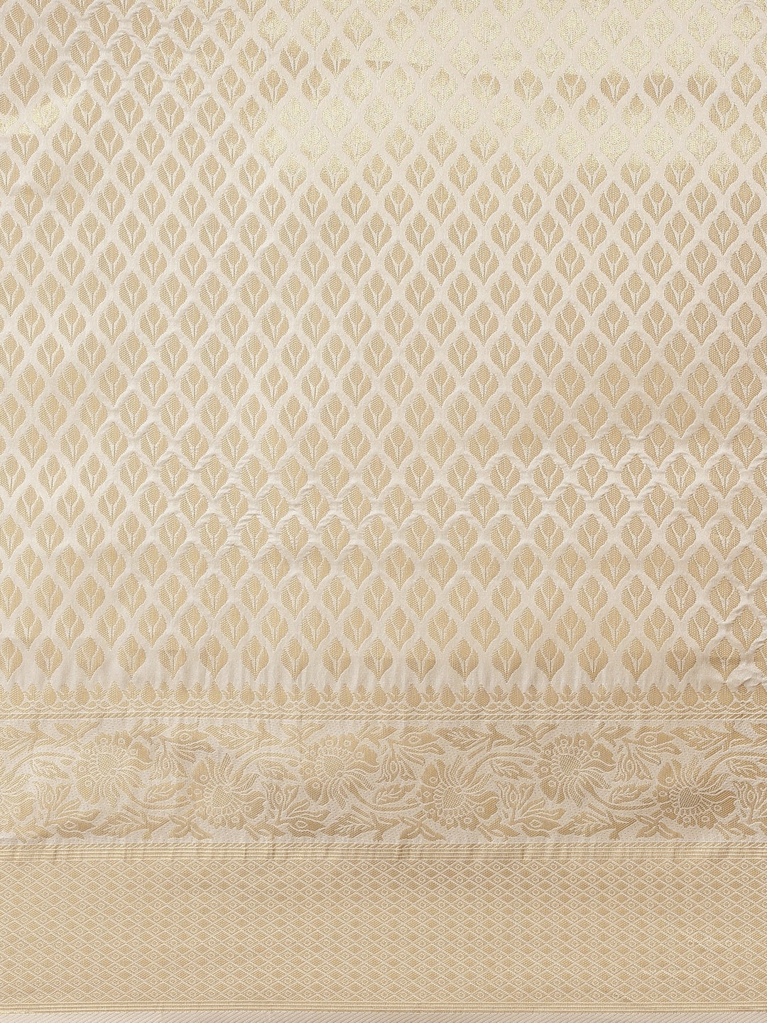 Saree Mall Cream-Coloured Zari Silk Blend Kanjeevaram Sarees - Distacart