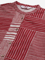 Thumbnail for Biba Women Maroon & Off-White Striped Kurta with Trousers - Distacart