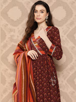 Thumbnail for Kalini Floral Printed Angrakha Sequinned Pure Cotton Kurta with Palazzos & Dupatta - Distacart