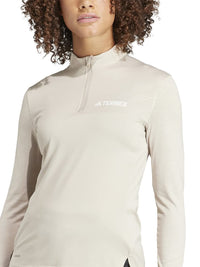 Thumbnail for Adidas W Mt Half Zi Ls Slim Fit Brand Logo Printed Mock Collar Training T-shirt - Distacart