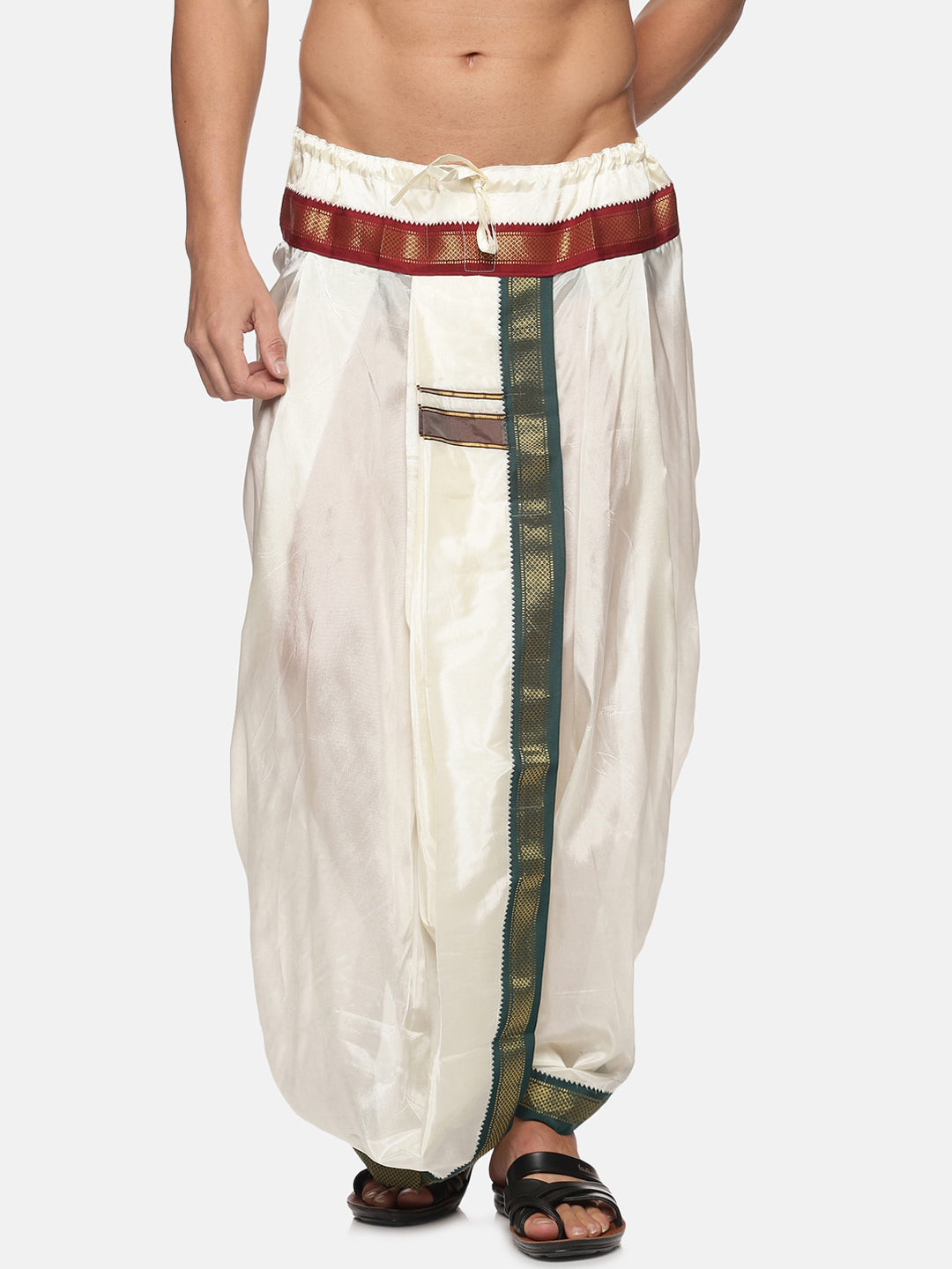 Sethukrishna Men Cream Solid Art Silk Dhotis - Distacart