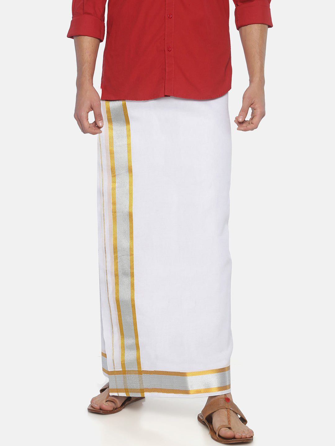 Sethukrishna Men White Solid Double Layer Readymade Pocket Dhoti - Distacart
