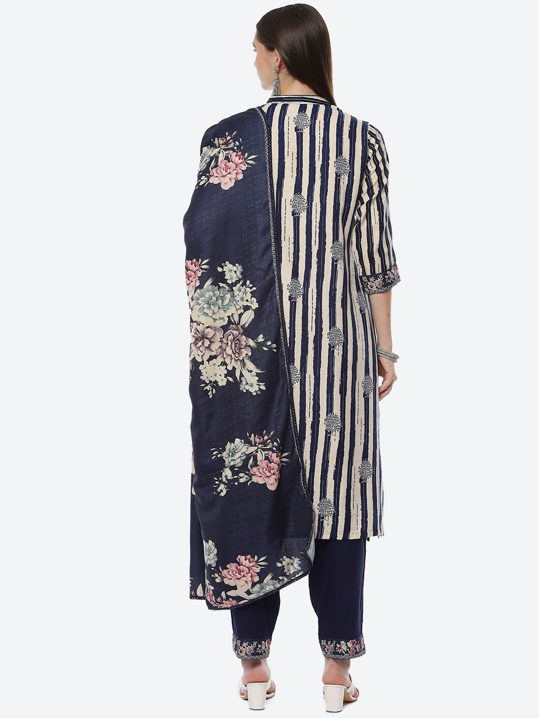 Biba Women Blue Floral Printed Kurta with Trousers With Dupatta - Distacart