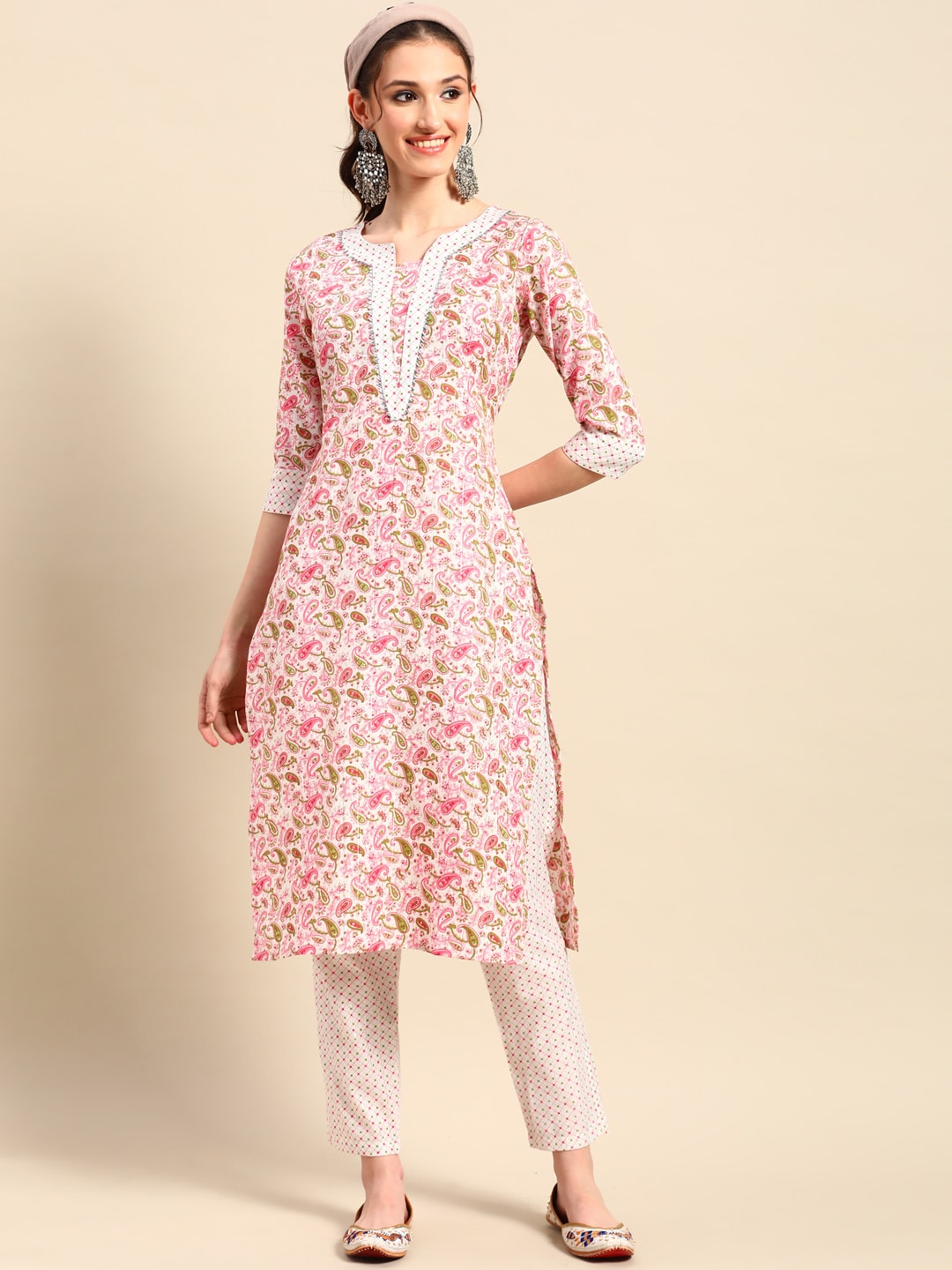 Sangria Women Paisley Printed Gotta Patti Kurta With Trousers - Distacart