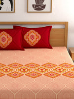 Thumbnail for Dreamscape Pink Ethnic Motifs 144 TC Cotton Bedsheet with Pillow Covers - Distacart