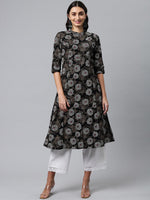 Thumbnail for HERE&NOW Mandarin Collar Floral Printed Cotton Kurta - Distacart
