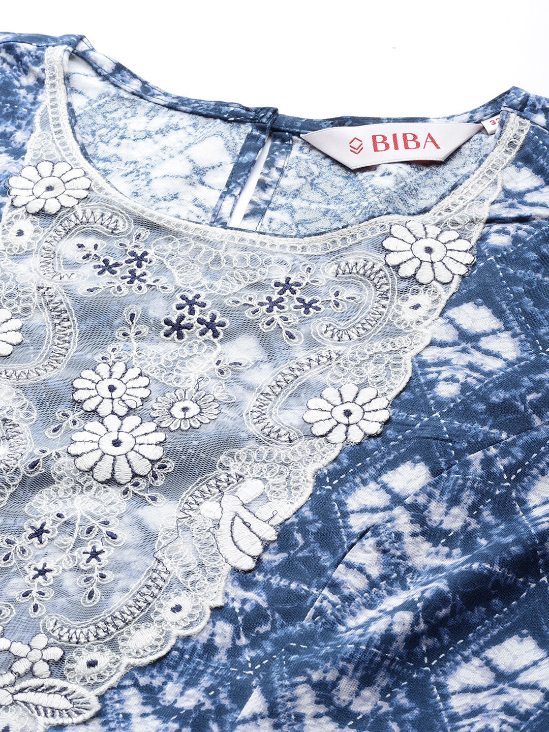 Biba Women Navy Blue & Off White Ethnic Motifs Dyed Thread Work Anarkali Kurta - Distacart