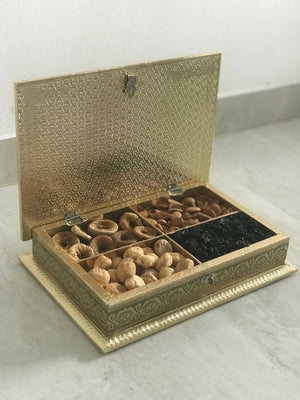 SK Mithaii | Assorted Rajasthani Elephant Design Dry Fruit Box | Almonds | Apricots | Figs | Black Resins |4 Partition - Distacart