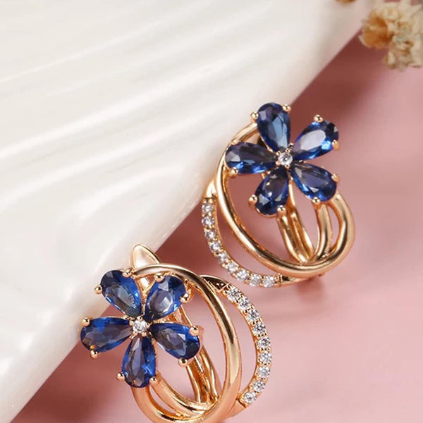 Shining Diva Rose Gold-Plated Blue Floral Studs Earrings - Distacart