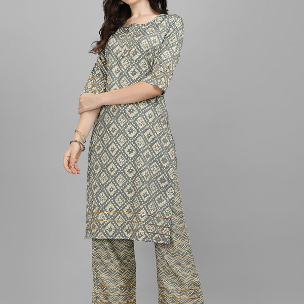 HERE&NOW Women Grey Ethnic Motifs Printed Kurta With Palazzos - Distacart