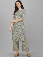 Thumbnail for HERE&NOW Women Grey Ethnic Motifs Printed Kurta With Palazzos - Distacart