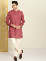 Thumbnail for House of Pataudi Men Pure Cotton Solid Straight Mandarin Collar Rozana Kurta - Distacart