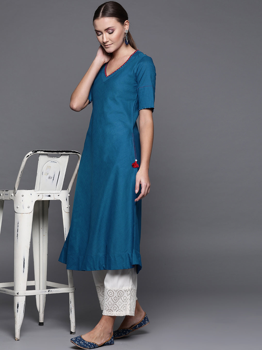Biba Women Teal Blue Solid A-Line Kurta - Distacart