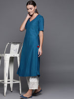 Thumbnail for Biba Women Teal Blue Solid A-Line Kurta - Distacart