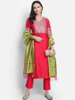 Thumbnail for Janasya Pink Kurti with Trousers & Dupatta - Distacart