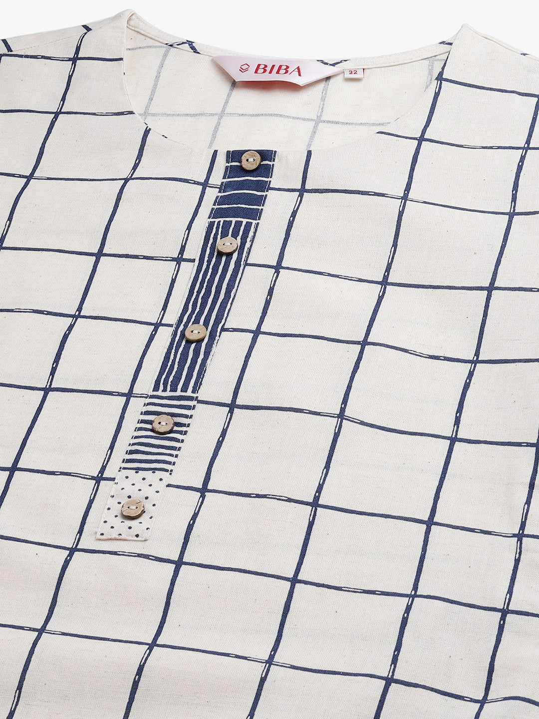Biba Women Off-White & Navy Blue Checked Kurta with Palazzos - Distacart