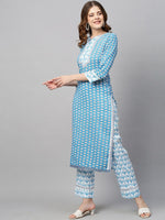 Thumbnail for Kalini Women Blue Floral Printed Kurta with Trouser & Dupatta - Distacart