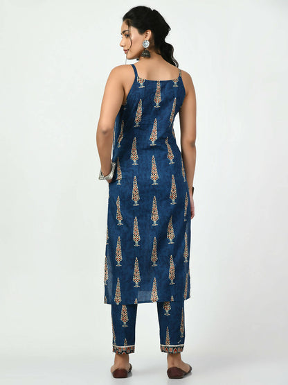 Myshka Women's Blue Straight Printed Kurta - Distacart