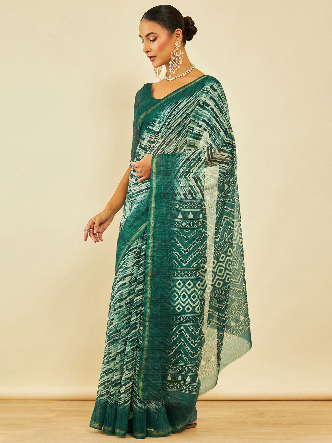 Soch Abstract Printed Zari Chanderi Saree - Distacart