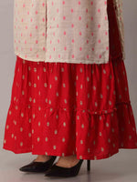 Thumbnail for Kalini Women Cream-Coloured Embroidered High Slit Mirror Work Pure Cotton Kurti with Sharara - Distacart
