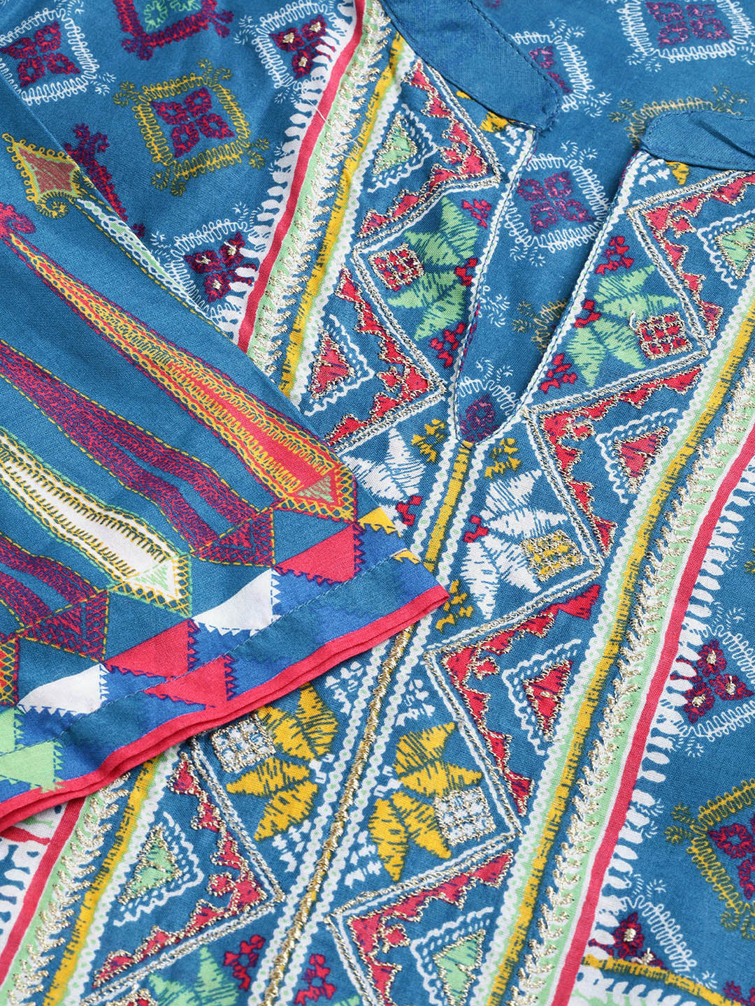 Biba Women Blue & Yellow Yoke Design A-Line Layered Kurta - Distacart