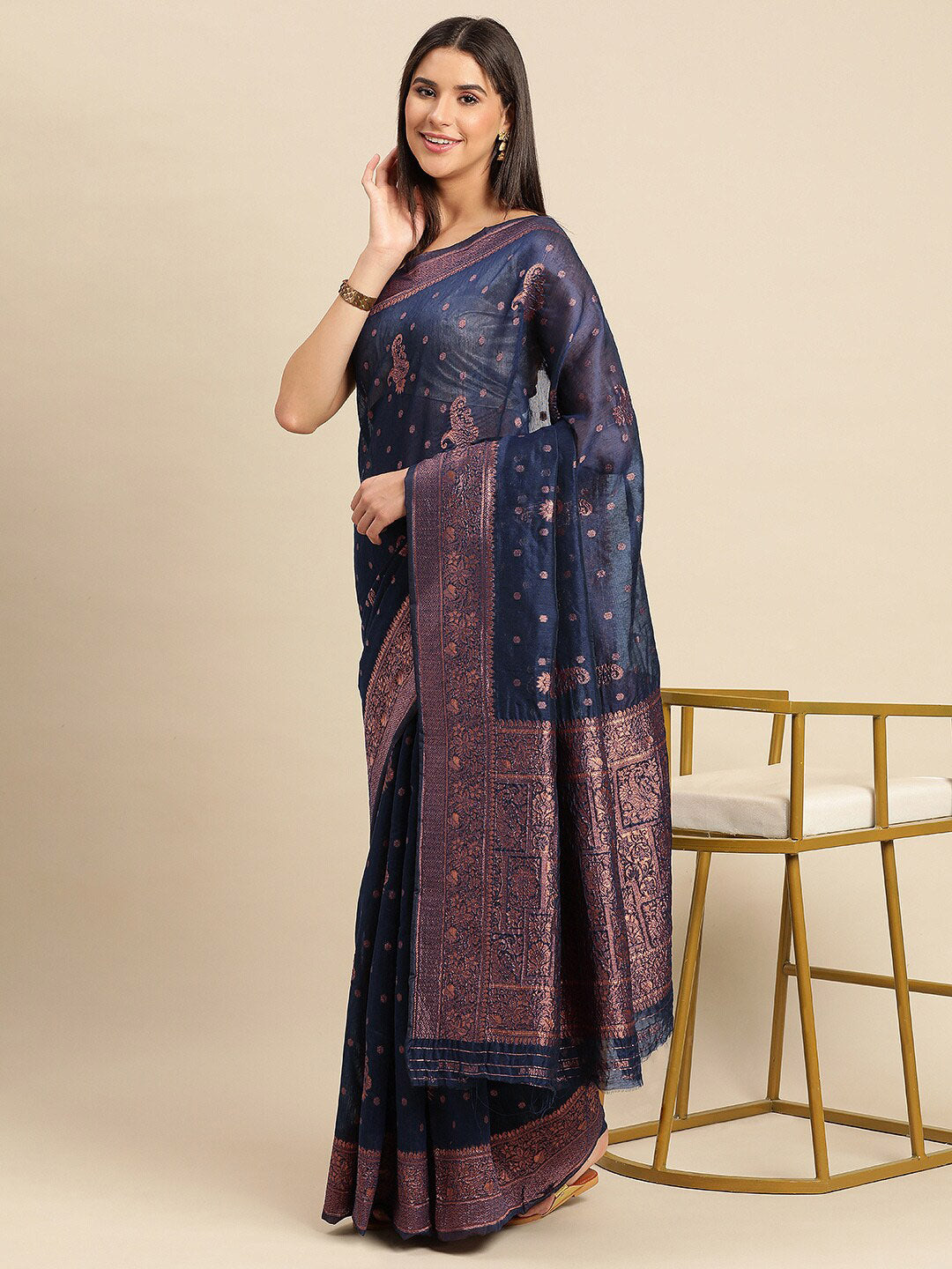 Kalini Ethnic Motifs Woven Design Zari Organza Saree - Distacart