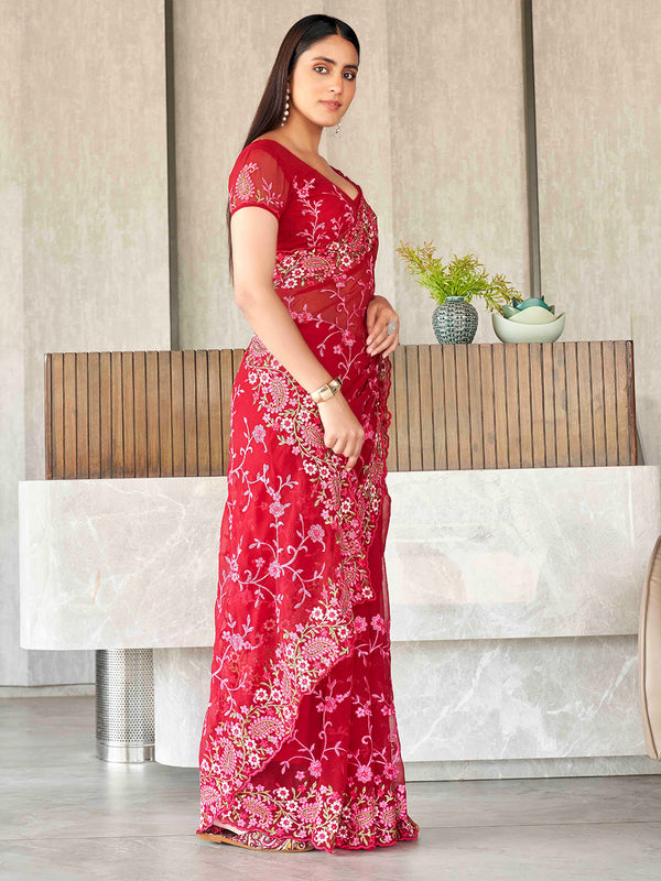 Tikhi Imli Floral Embroidered Chiffon Heavy Work Saree - Distacart