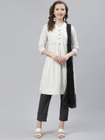 Thumbnail for Biba Women White & Black Striped Kurta with Trousers & Dupatta - Distacart