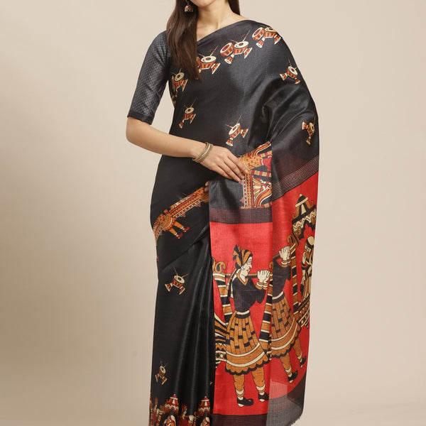 Saree Mall Black & Red Printed Saree - Distacart