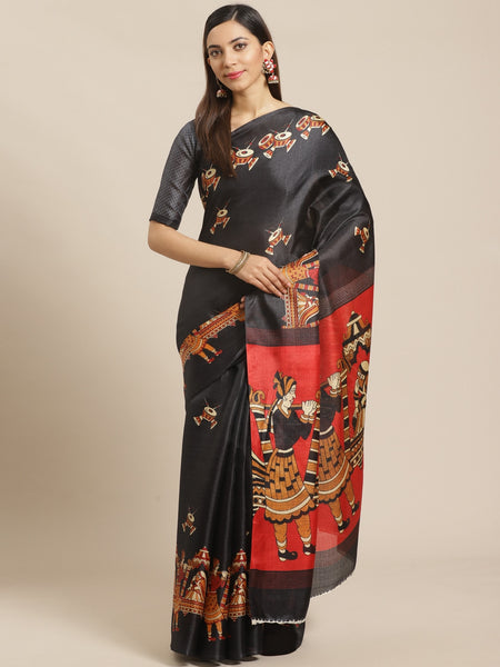 Saree Mall Black & Red Printed Saree - Distacart