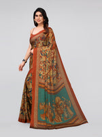 Thumbnail for Kalini Orange And Mustard Yellow Ethnic Motifs Print Poly Chiffon Saree - Distacart
