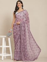 Thumbnail for Tikhi Imli Mauve Batik Saree With Chikankari Lace - Distacart